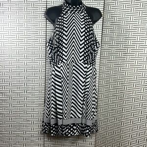 Bison Bisou black and white geometric halter style dress